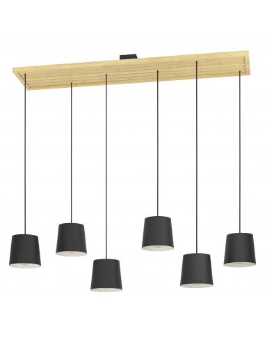 Lámpara colgante 6 luces acero y madera - Eglo Camarioca