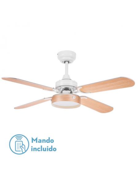 Ventilador Bornan 16w 1200lm Blanco 4 Asp Rev Blanco/haya 4000k 39x107d C.remoto